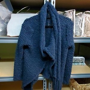 Blue sweater with starched scarf